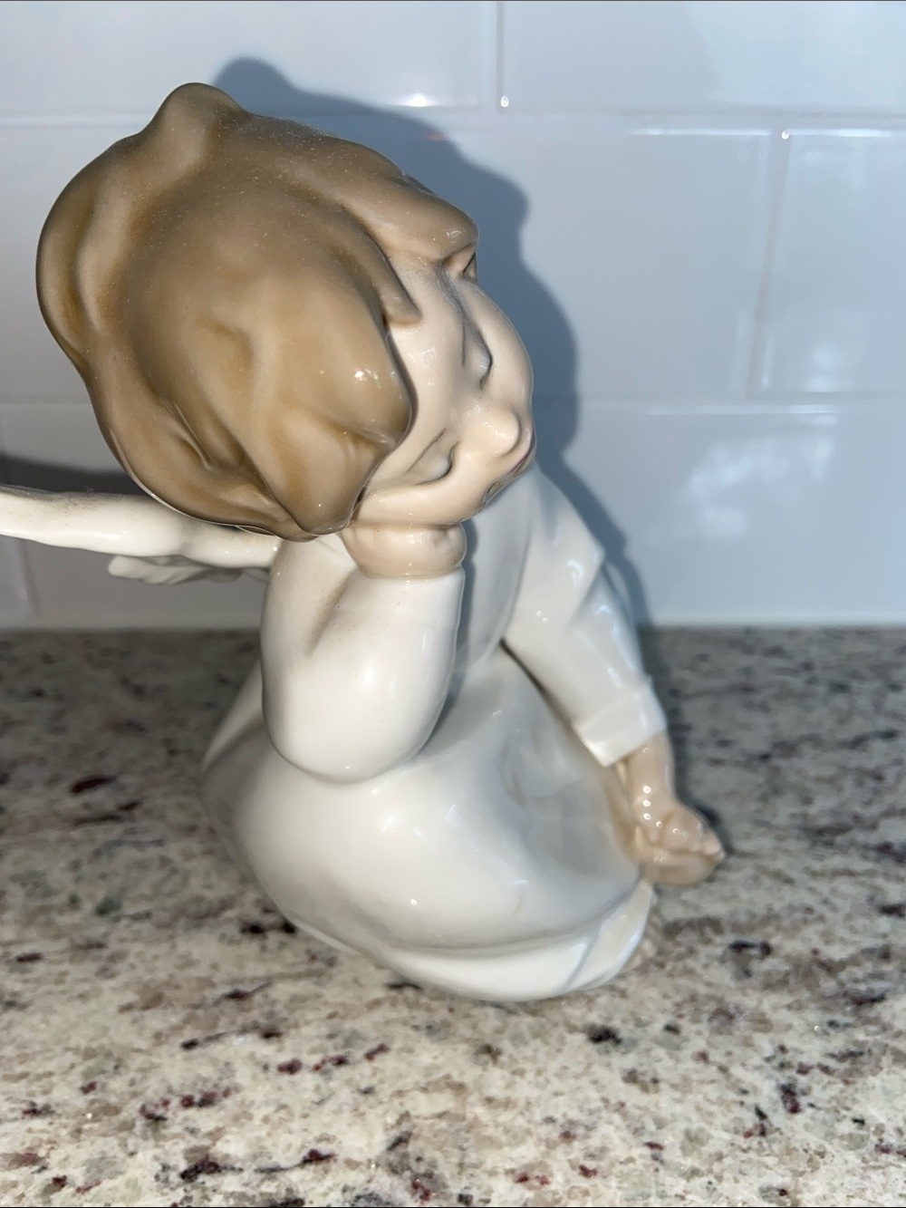 Lladro Porcelain Sleeping Angel Figurine in White and Light Brown - Picture 2 of 9